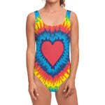 Rainbow Heart Tie Dye Print One Piece Swimsuit