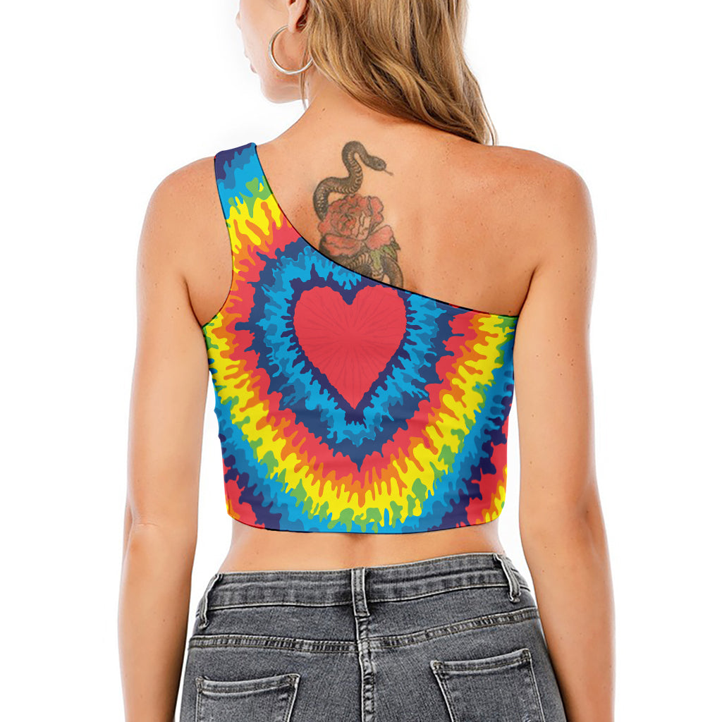 Rainbow Heart Tie Dye Print One Shoulder Crop Top