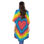 Rainbow Heart Tie Dye Print Open Front Beach Cover Up