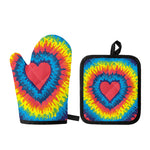 Rainbow Heart Tie Dye Print Oven Mitt And Pot Holder Set