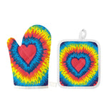 Rainbow Heart Tie Dye Print Oven Mitt And Pot Holder Set