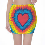 Rainbow Heart Tie Dye Print Pencil Mini Skirt