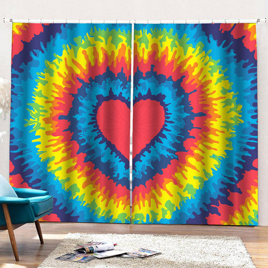 Rainbow Heart Tie Dye Print Pencil Pleat Curtains