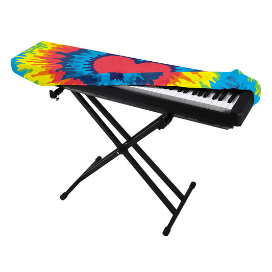 Rainbow Heart Tie Dye Print Piano Keyboard Cover