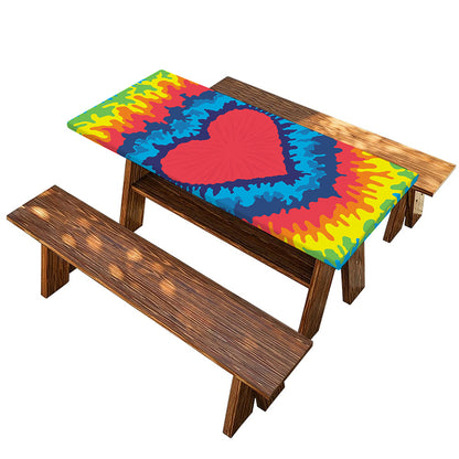 Rainbow Heart Tie Dye Print Picnic Table Cover