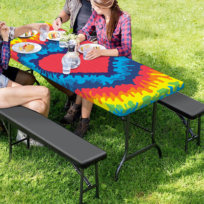 Rainbow Heart Tie Dye Print Picnic Table Cover