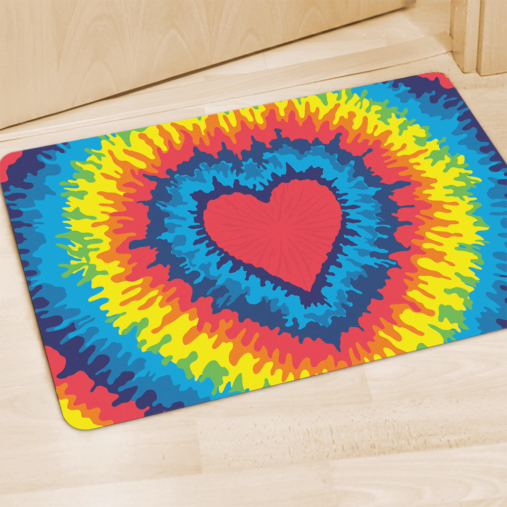 Rainbow Heart Tie Dye Print Polyester Doormat
