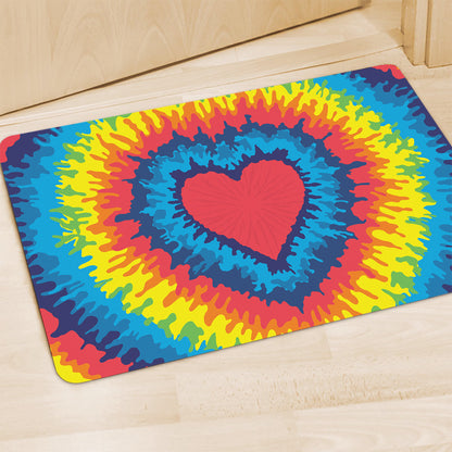 Rainbow Heart Tie Dye Print Polyester Doormat