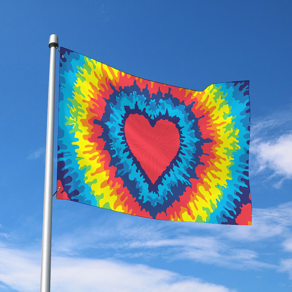 Rainbow Heart Tie Dye Print Polyester Flag