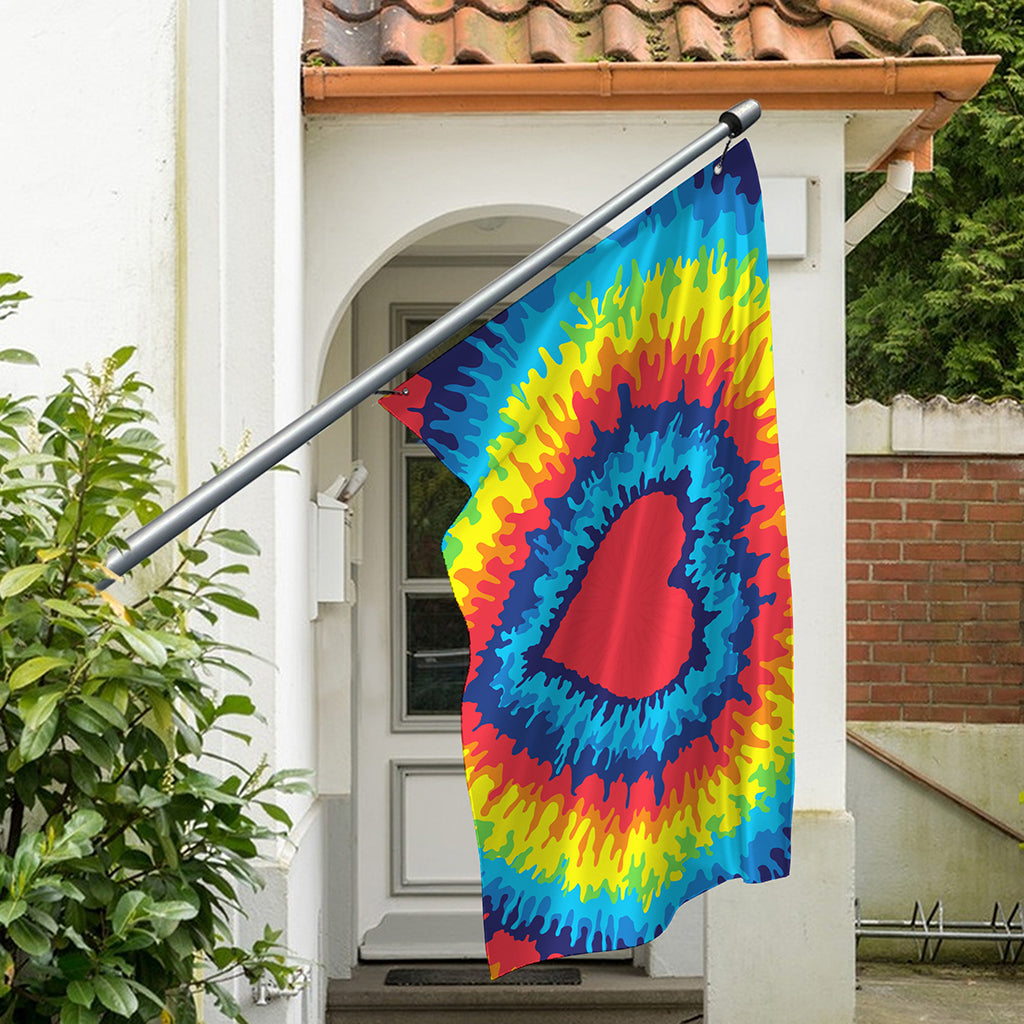 Rainbow Heart Tie Dye Print Polyester Flag