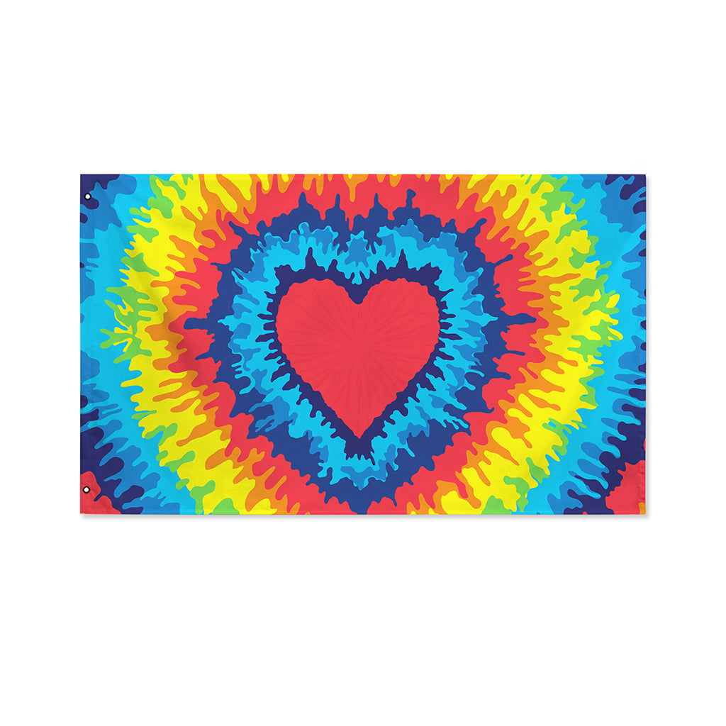 Rainbow Heart Tie Dye Print Polyester Flag