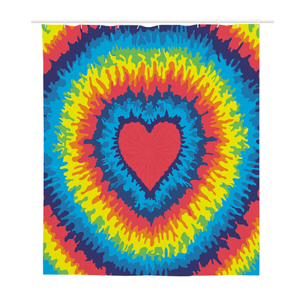 Rainbow Heart Tie Dye Print Polyester Shower Curtain