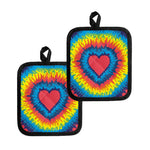 Rainbow Heart Tie Dye Print Pot Holders