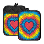 Rainbow Heart Tie Dye Print Pot Holders With Pocket