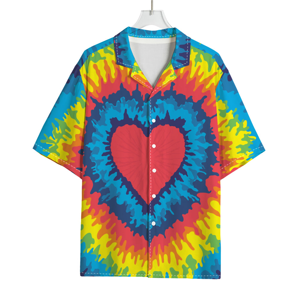 Rainbow Heart Tie Dye Print Rayon Hawaiian Shirt