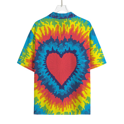 Rainbow Heart Tie Dye Print Rayon Hawaiian Shirt