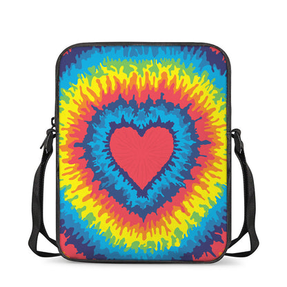 Rainbow Heart Tie Dye Print Rectangular Crossbody Bag