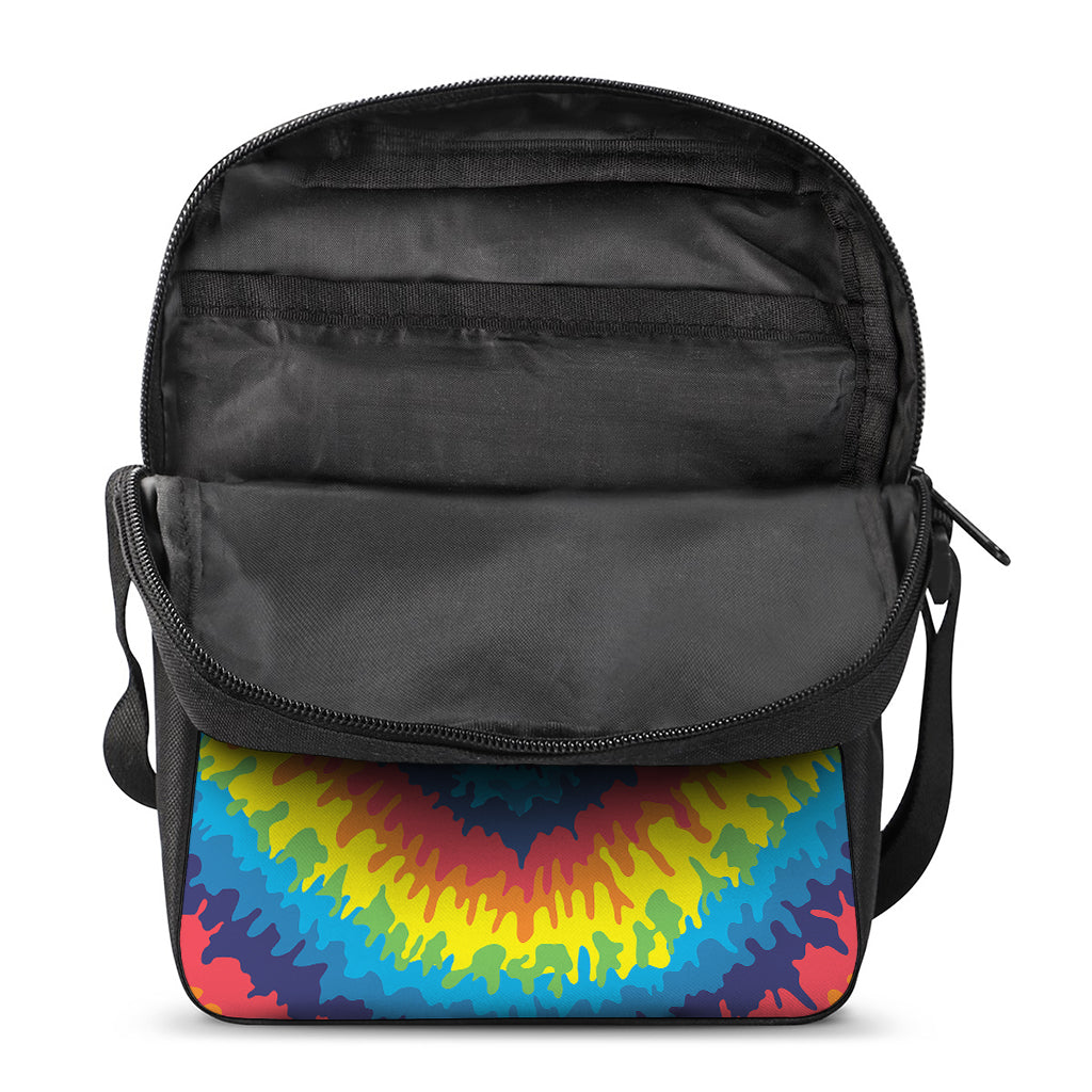 Rainbow Heart Tie Dye Print Rectangular Crossbody Bag
