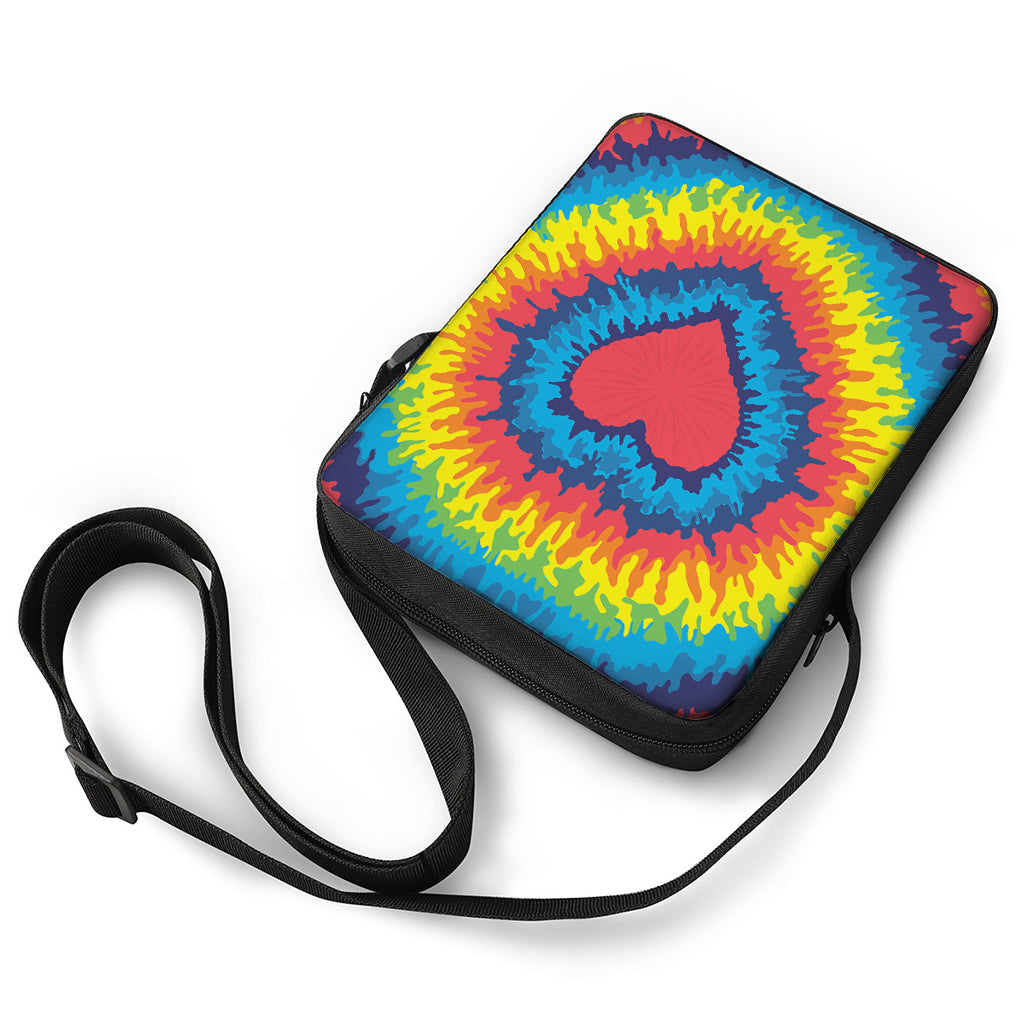 Rainbow Heart Tie Dye Print Rectangular Crossbody Bag