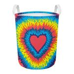 Rainbow Heart Tie Dye Print Round Laundry Basket