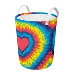 Rainbow Heart Tie Dye Print Round Laundry Basket