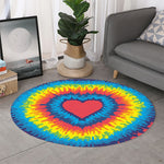 Rainbow Heart Tie Dye Print Round Rug