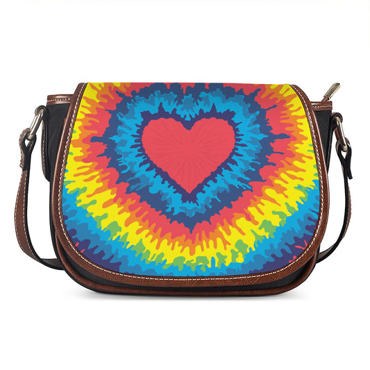Rainbow Heart Tie Dye Print Saddle Bag