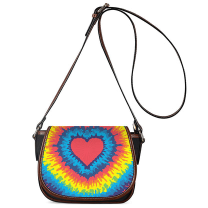 Rainbow Heart Tie Dye Print Saddle Bag