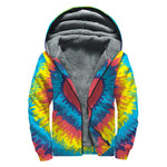Rainbow Heart Tie Dye Print Sherpa Lined Zip Up Hoodie