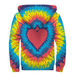 Rainbow Heart Tie Dye Print Sherpa Lined Zip Up Hoodie