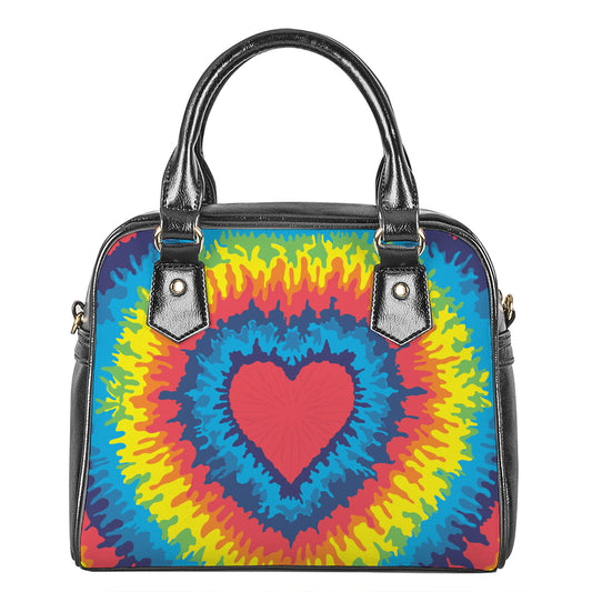 Rainbow Heart Tie Dye Print Shoulder Handbag