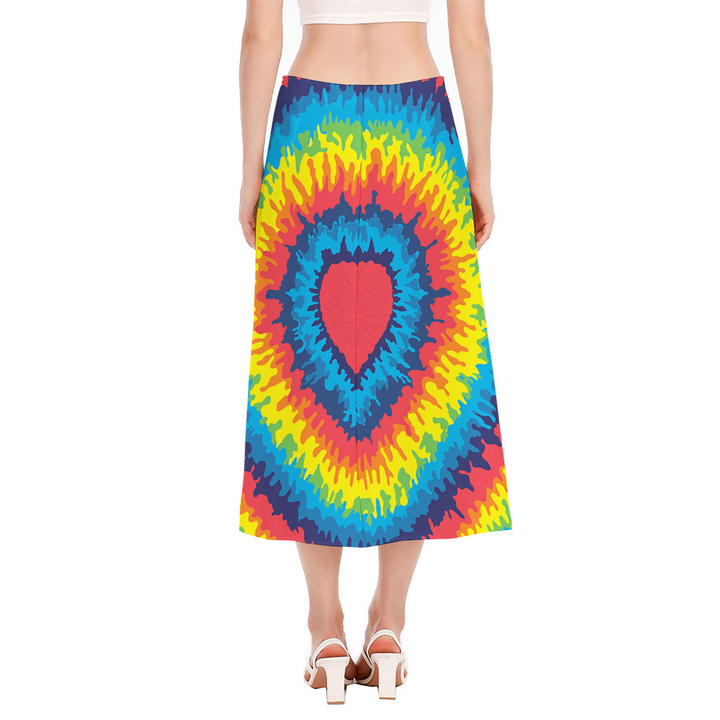 Rainbow Heart Tie Dye Print Side Slit Midi Skirt
