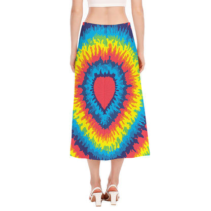 Rainbow Heart Tie Dye Print Side Slit Midi Skirt