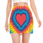 Rainbow Heart Tie Dye Print Side Slit Mini Skirt