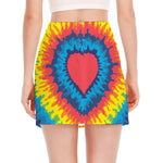 Rainbow Heart Tie Dye Print Side Slit Mini Skirt