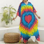 Rainbow Heart Tie Dye Print Silk V-Neck Kaftan Dress