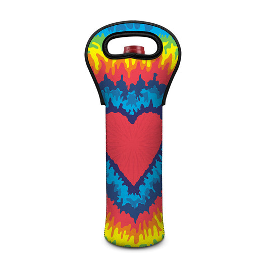 Rainbow Heart Tie Dye Print Single Neoprene Wine Tote