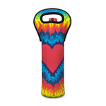 Rainbow Heart Tie Dye Print Single Neoprene Wine Tote