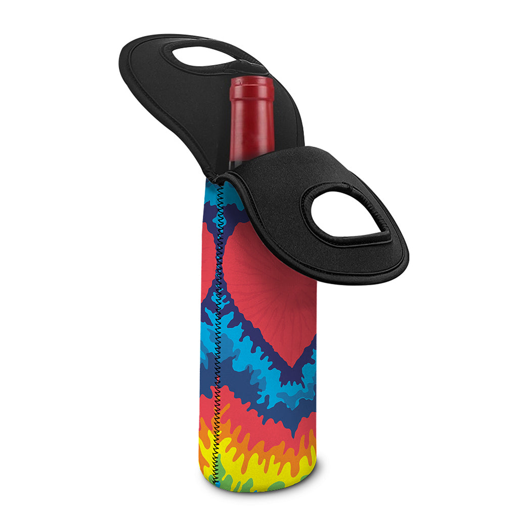 Rainbow Heart Tie Dye Print Single Neoprene Wine Tote