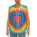 Rainbow Heart Tie Dye Print Sleeveless Baseball Jersey