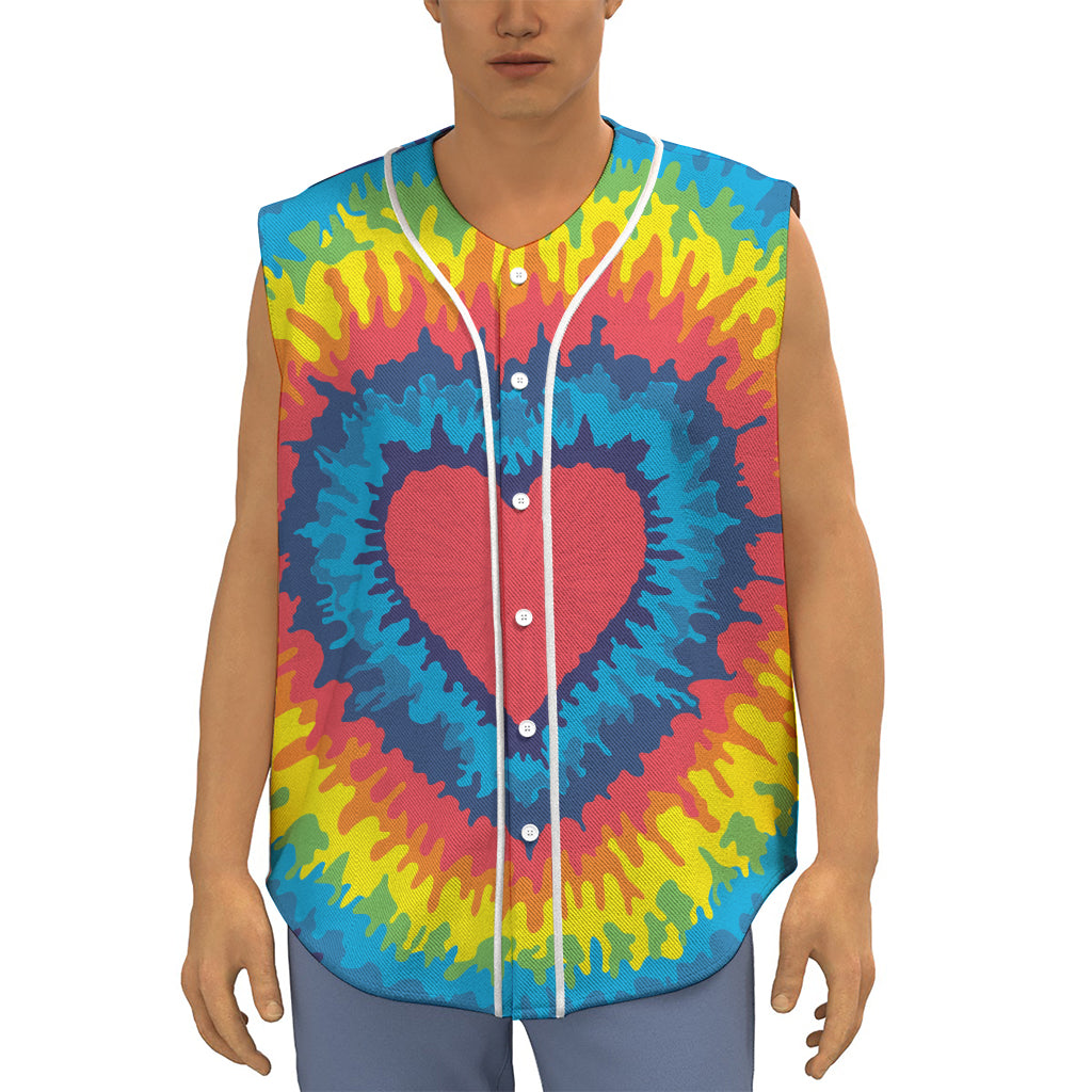 Rainbow Heart Tie Dye Print Sleeveless Baseball Jersey