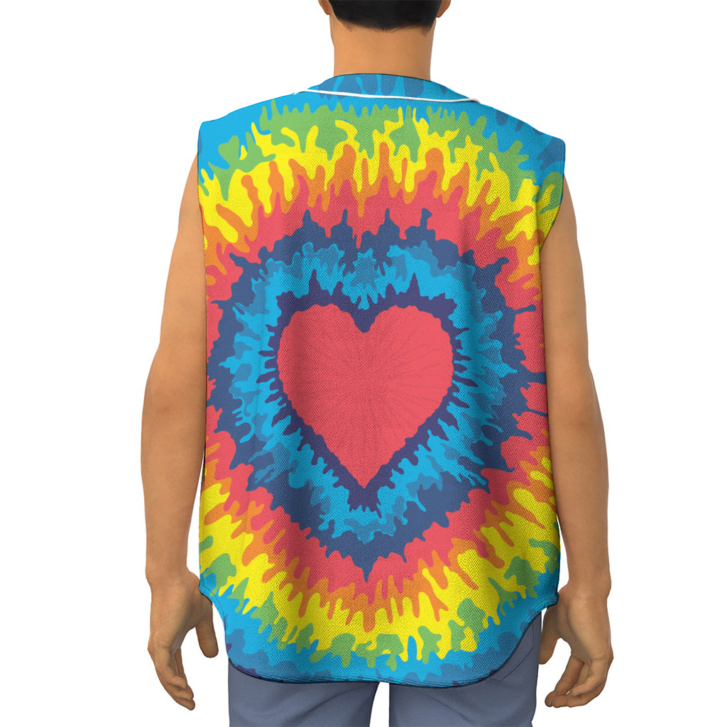 Rainbow Heart Tie Dye Print Sleeveless Baseball Jersey