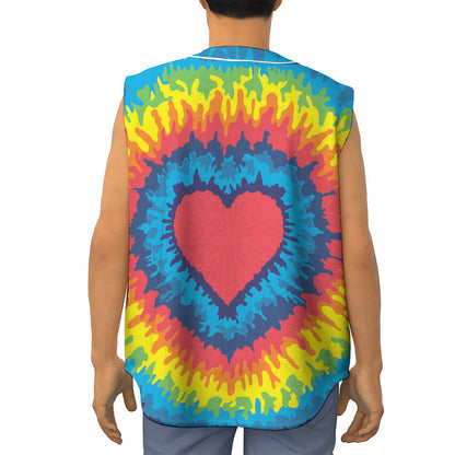 Rainbow Heart Tie Dye Print Sleeveless Baseball Jersey