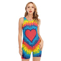 Rainbow Heart Tie Dye Print Sleeveless One Piece Swimsuit