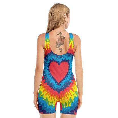 Rainbow Heart Tie Dye Print Sleeveless One Piece Swimsuit