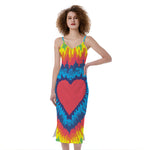 Rainbow Heart Tie Dye Print Slim Fit Midi Cami Dress