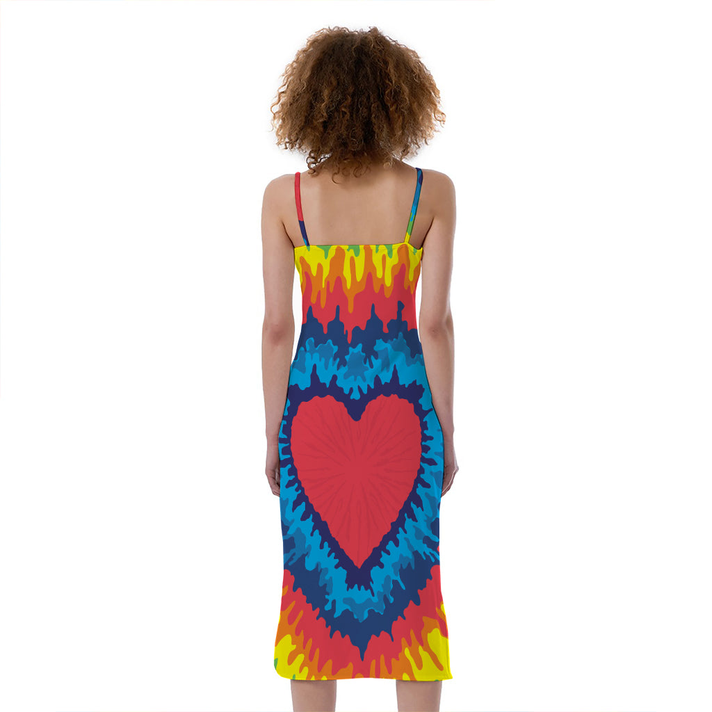 Rainbow Heart Tie Dye Print Slim Fit Midi Cami Dress