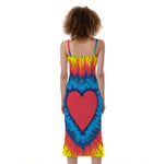 Rainbow Heart Tie Dye Print Slim Fit Midi Cami Dress