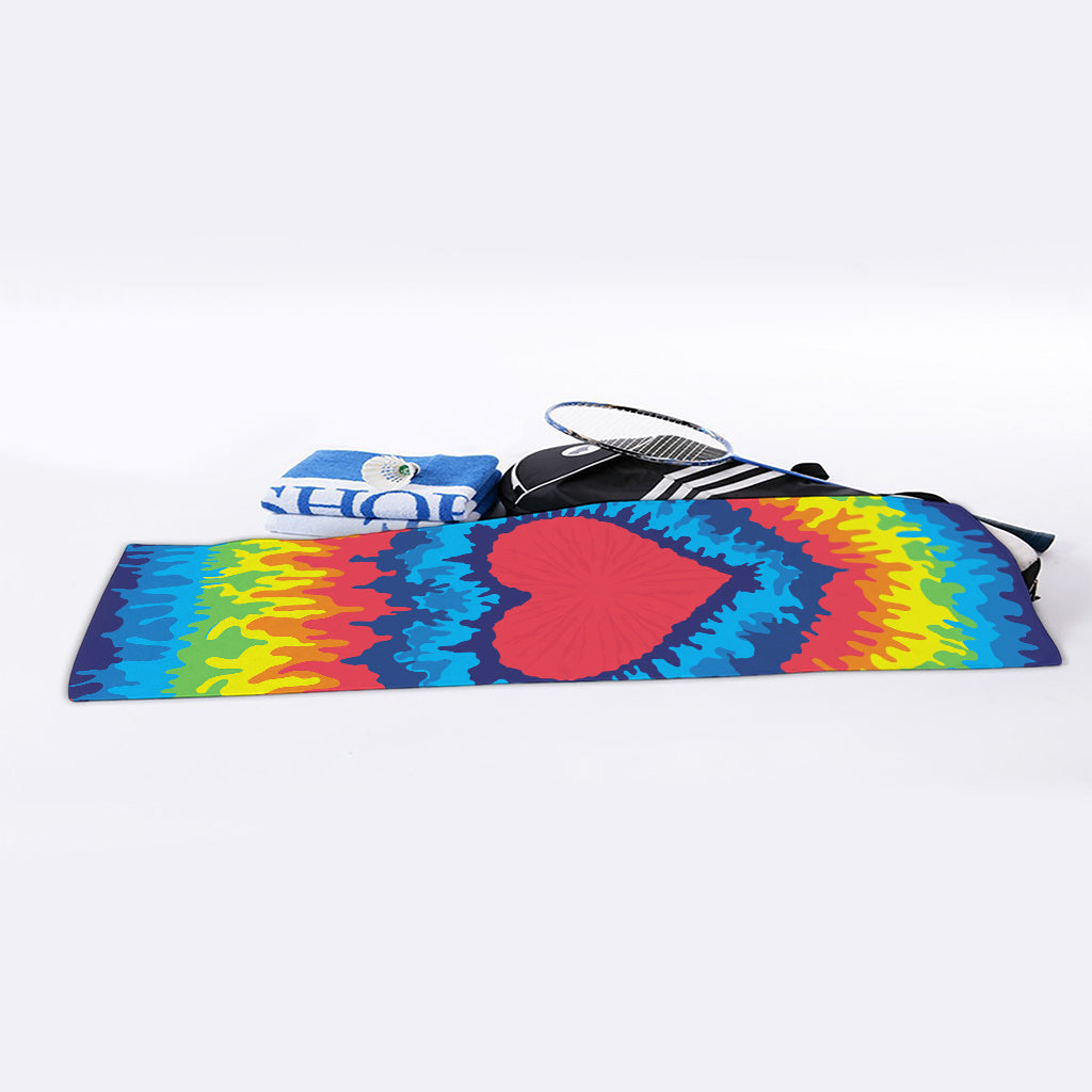 Rainbow Heart Tie Dye Print Sports Towel