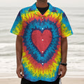 Rainbow Heart Tie Dye Print Textured Short Sleeve Shirt